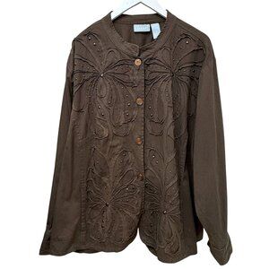 Liz & Me Liz Claiborne Jacket Plus Size 5X Brown Boho Applique Casual Womens
